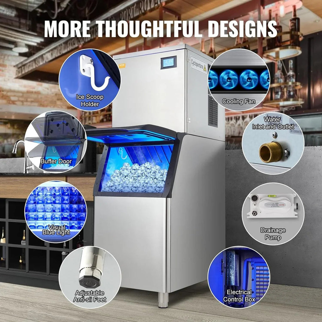 VEVOR Commercial Ice Maker, 360LBS/24H Ice Making Machine with 330.7LBS Large Storage Bin